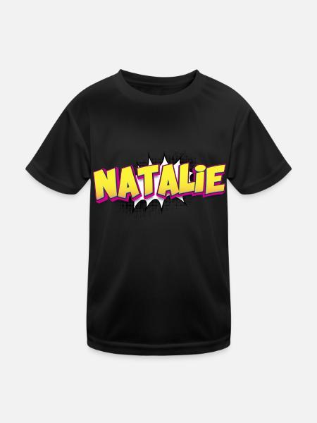 Natalie Benutzerdefinierter Name Comic-Buch-Stil Pop-Art, - Kinder Funktions-T-Shirt - Schwarz - Vorne