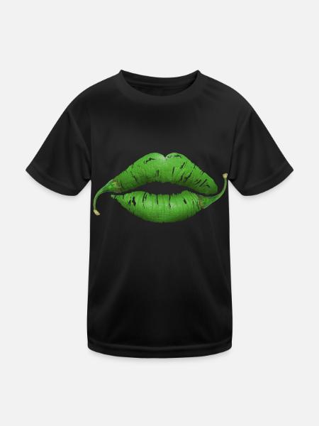 Lippen - Kinder Funktions-T-Shirt - Schwarz - Vorne