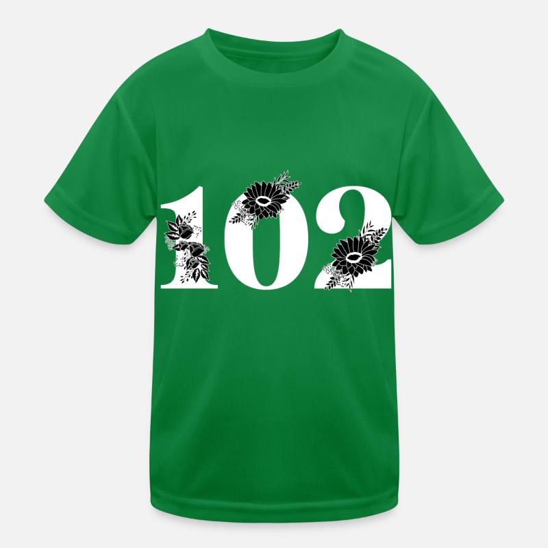 Nummer 102 Schwarze Blumen - 102. Blumengeburtstag Kinder Funktions-T-Shirt