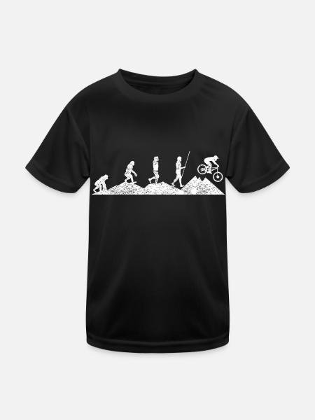 Evolution MTB Mountainbike Geschenk Fahrrad Zubehö - Kinder Funktions-T-Shirt - Schwarz - Vorne