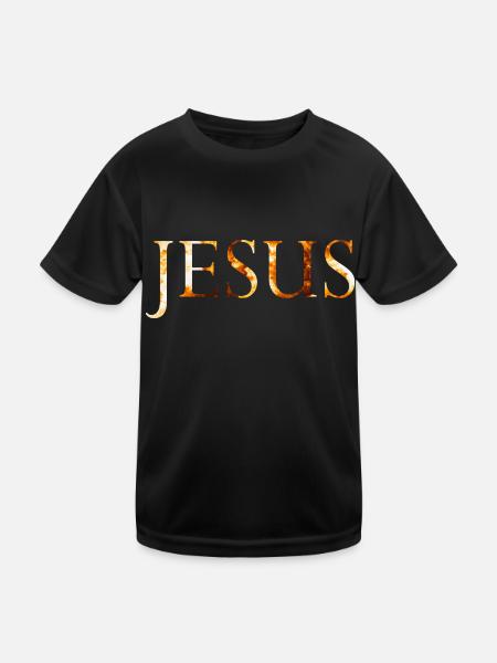 Jesus Feuerball - Kinder Funktions-T-Shirt - Schwarz - Vorne