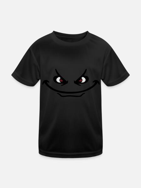 Evil Peep Cartoon Face Cool Monster Grin - Kids Functional T-Shirt - black - Front