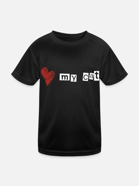 Love my cat - Kinder Funktions-T-Shirt - Schwarz - Vorne