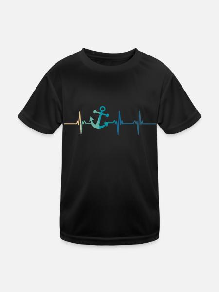 Heartbeat Anker Meer - Kinder Funktions-T-Shirt - Schwarz - Vorne