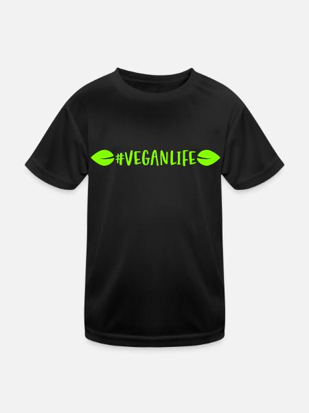 Hashtag Veganlife mit Blätter ein veganes Leben - Kinder Funktions-T-Shirt - Schwarz - Vorne