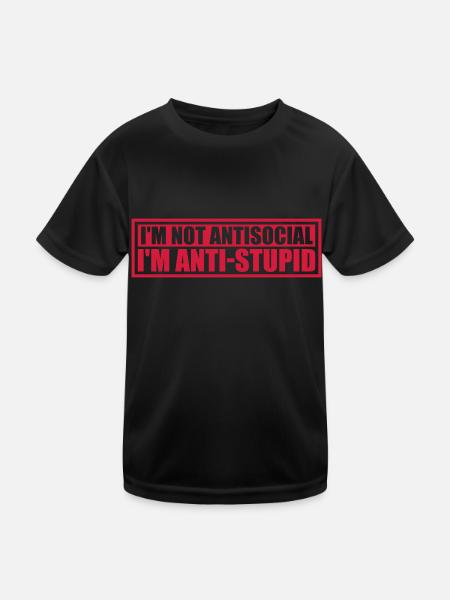 not antisocial anti stupid - Kids Functional T-Shirt - black - Front