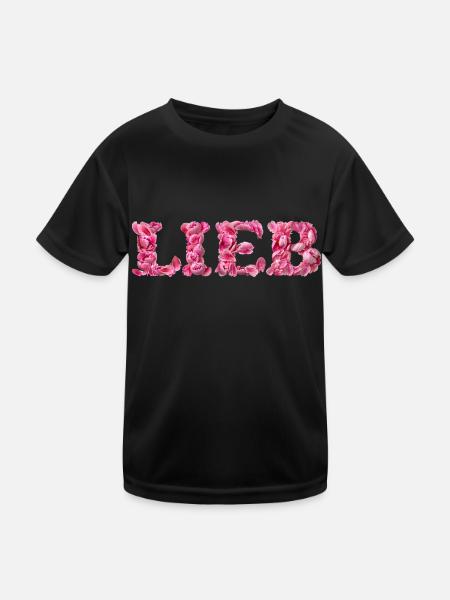 Lieb mit Rosenblättern geschrieben - Kinder Funktions-T-Shirt - Schwarz - Vorne