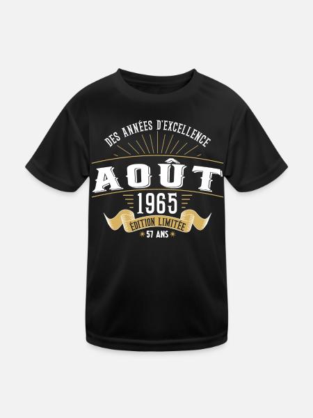 57 Ans Anniversaire Vintage Né(e) en Août 1965 - T-shirt sport Enfant - noir - Devant