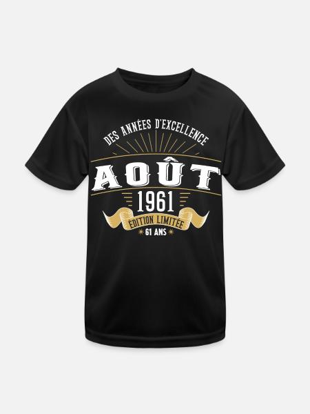 61 Ans Anniversaire Vintage Né(e) en Août 1961 - T-shirt sport Enfant - noir - Devant