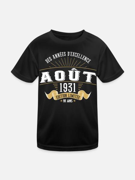 91 Ans Anniversaire Vintage Né(e) en Août 1931 - T-shirt sport Enfant - noir - Devant