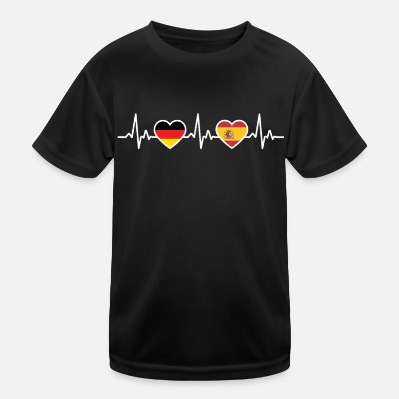 Spanien Deutschland Herzschlag Flagge Spanier - Kinder Funktions-T-Shirt - Schwarz