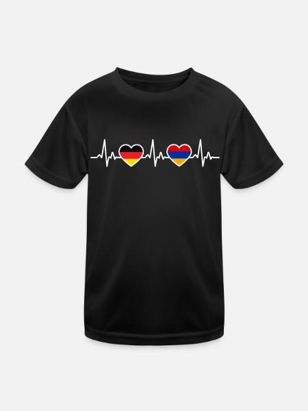 Armenien Deutschland Herzschlag Flagge Armenier - Kinder Funktions-T-Shirt - Schwarz - Vorne
