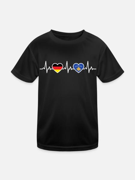 Kosovo Deutschland Herzschlag Flagge Kosovare - Kinder Funktions-T-Shirt - Schwarz - Vorne