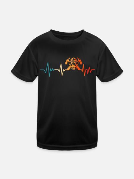 Firefighter heartbeat firefighter - Kids Functional T-Shirt - black - Front