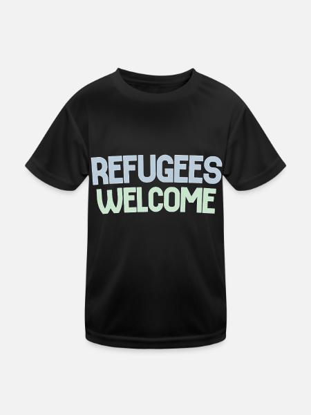 Refugees welcome retro - Kids Functional T-Shirt - black - Front