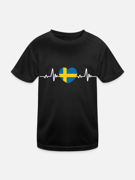 Schweden Herz Schwedische Flagge - Kinder Funktions-T-Shirt - Schwarz - Vorne