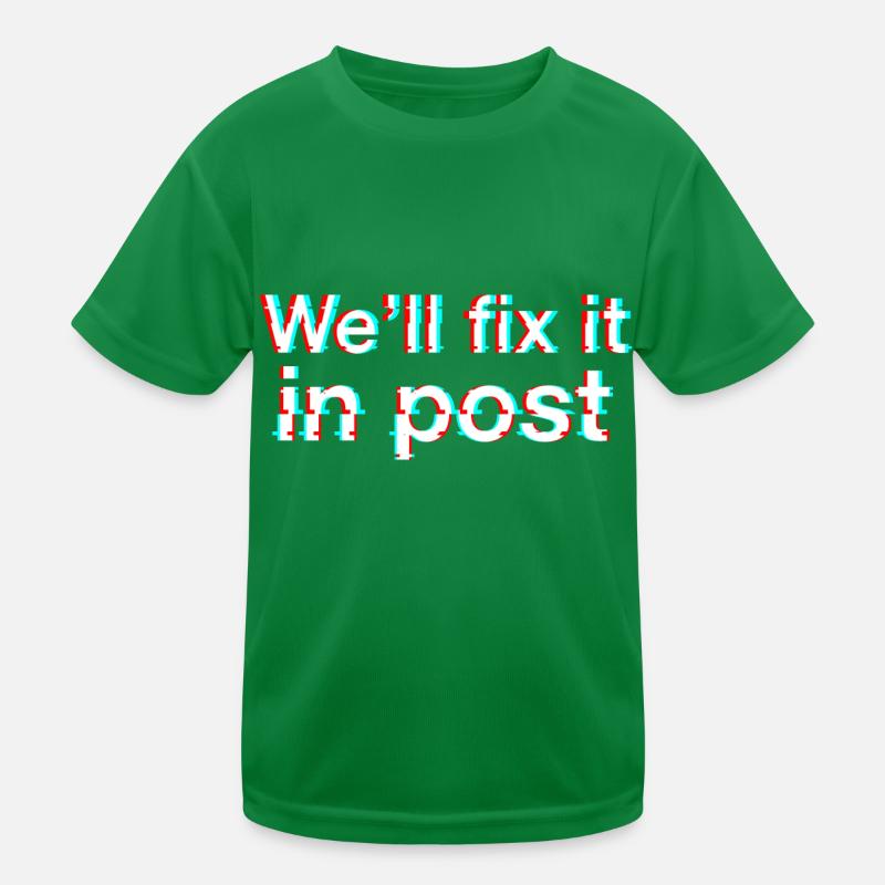 We'll fix it in post. Glitch. White text. Kids Functional T-Shirt