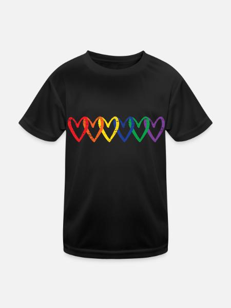 Pride Heart Lgbtq Bisexual Rainbow Love Transgende - Kinder Funktions-T-Shirt - Schwarz - Vorne