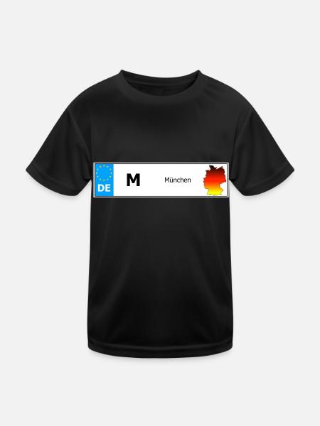 München Autokennzeichen Fahrzeugnummer Auto - Kinder Funktions-T-Shirt - Schwarz - Vorne