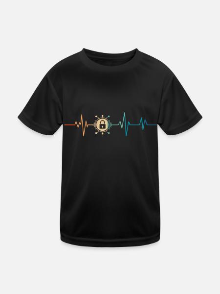 Retro Heartbeat Cyber Security - Kids Functional T-Shirt - black - Front