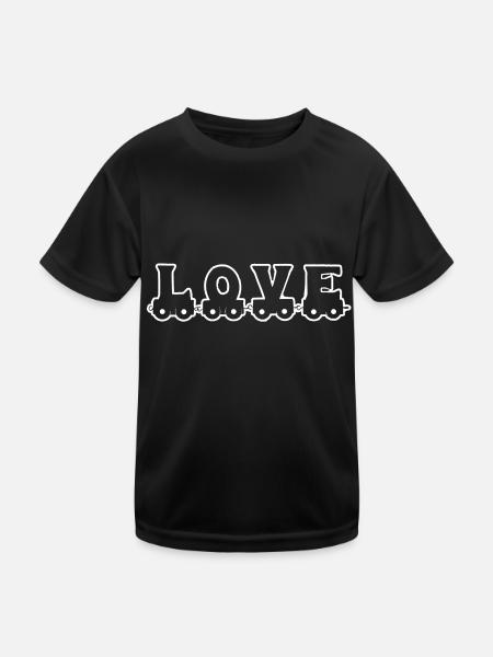 LOVE LIebe Train Wooden Railway - Kids Functional T-Shirt - black - Front