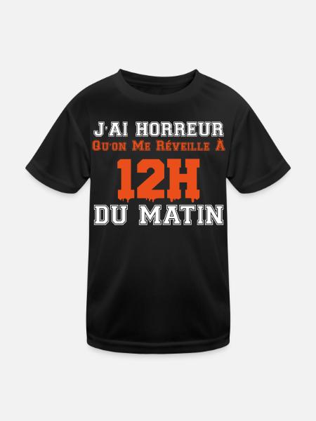 j'ai horreur qu'on me réveille à 12h du matin - T-shirt sport Enfant - noir - Devant