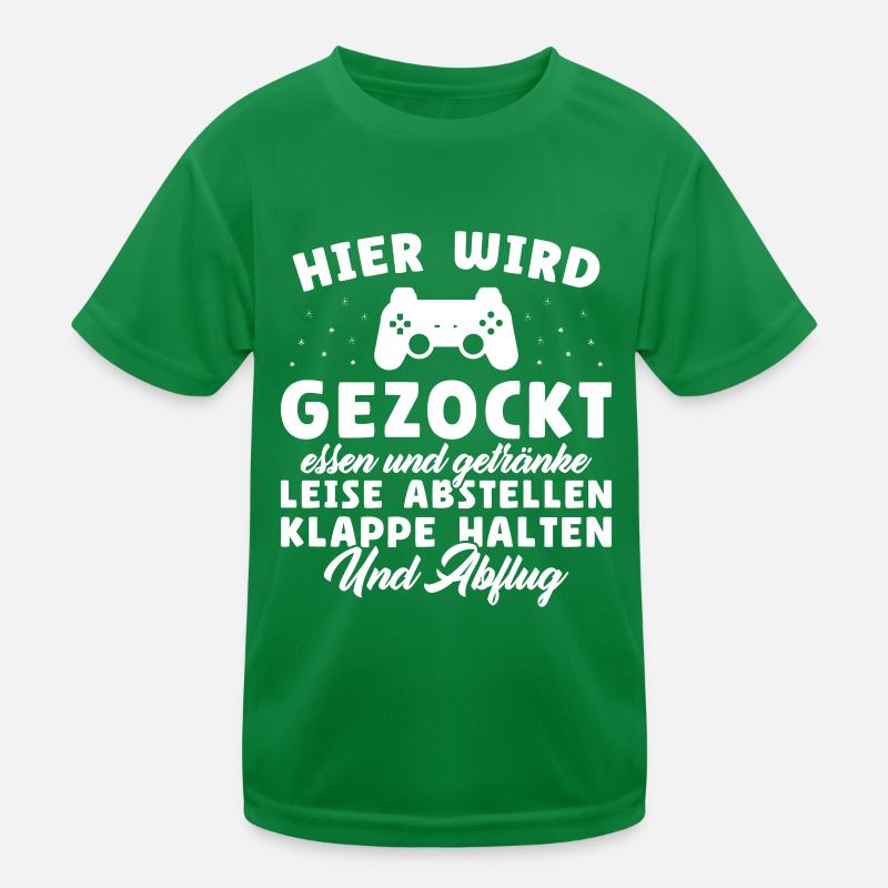Hier wird gezockt essen und getränke leise Kinder Funktions-T-Shirt