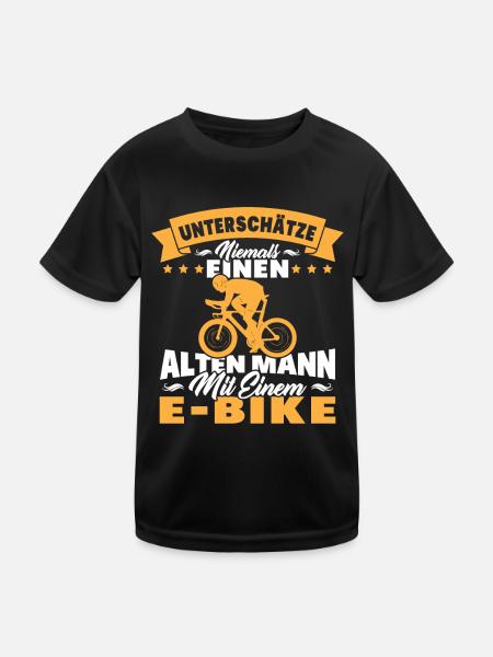 Alten mann mit einem e-bike - Kinder Funktions-T-Shirt - Schwarz - Vorne