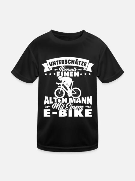 Alten mann mit einem e-bike - Kinder Funktions-T-Shirt - Schwarz - Vorne