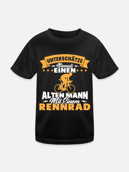 Alten mann mit einem Rennrad - Kinder Funktions-T-Shirt - Schwarz - Vorne