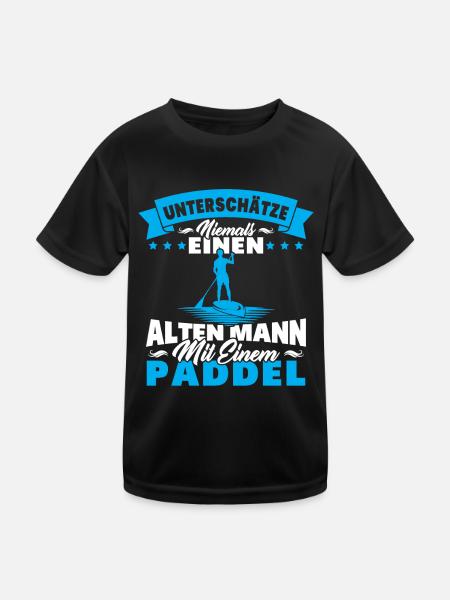 Alter Mann mit Paddel Kanufahrer Vintage Kanusport - Kinder Funktions-T-Shirt - Schwarz - Vorne