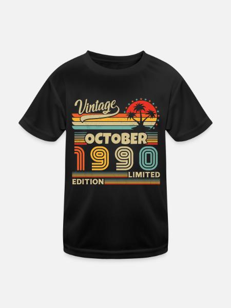 Original Oktober 1990 Jahrgang Jubiläum 1990 - Kinder Funktions-T-Shirt - Schwarz