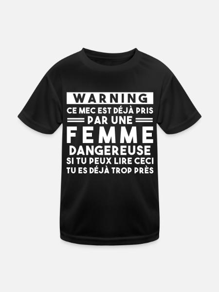 Cadeau Humour couple homme, Femme jalouse danger - T-shirt sport Enfant - noir - Devant