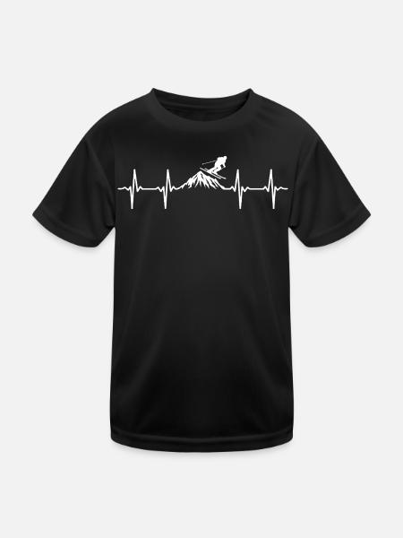 Skiing Heartbeat Skiers Ski Ski Holidays - Kids Functional T-Shirt - black - Front