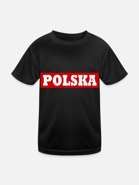 Polska - Kinder Funktions-T-Shirt - Schwarz - Vorne