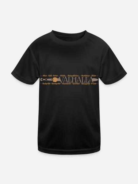 Valhalla - Winkinger - Schwert und Walküren - Kinder Funktions-T-Shirt - Schwarz - Vorne