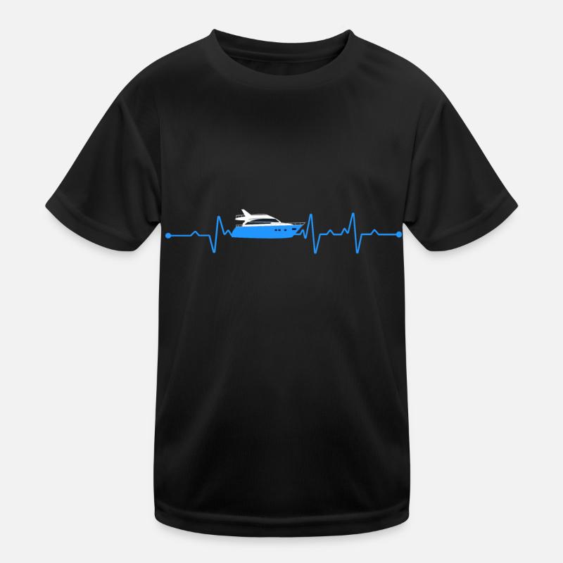 Herzschlag Boot Schiff - Kinder Funktions-T-Shirt - Schwarz