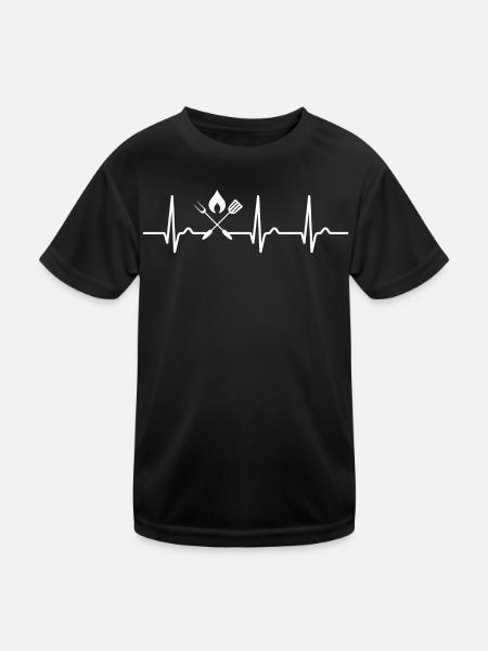 ECG curve - heart curve - grilling - grilling utensils - Kids Functional T-Shirt - black - Front