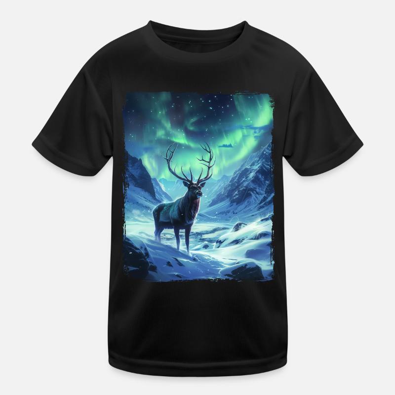 Northern Lights Deer Animal Aurora Borealis Deer Kids Functional T-Shirt