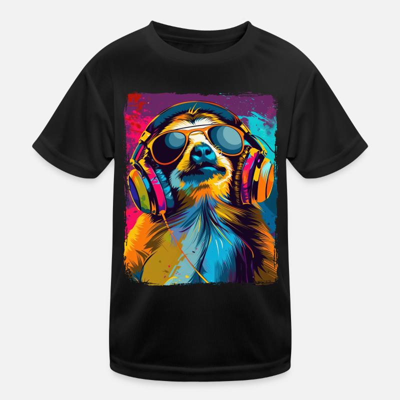 DJ Faultier mit Kopfhörern EDM Musik Techno Kinder Funktions-T-Shirt