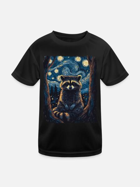 raton laveur animal ciel étoilé nuit peinture van gogh - T-shirt sport Enfant - noir - Devant