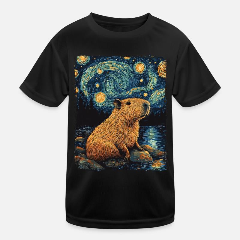 Capybara Animal Rodent Starry Night Sky Painting Kids Functional T-Shirt