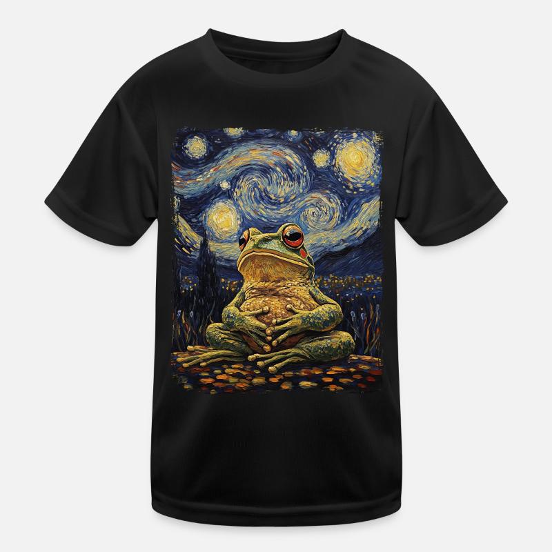 Frog Animal Starry Night Sky Painting Van Gogh Kids Functional T-Shirt