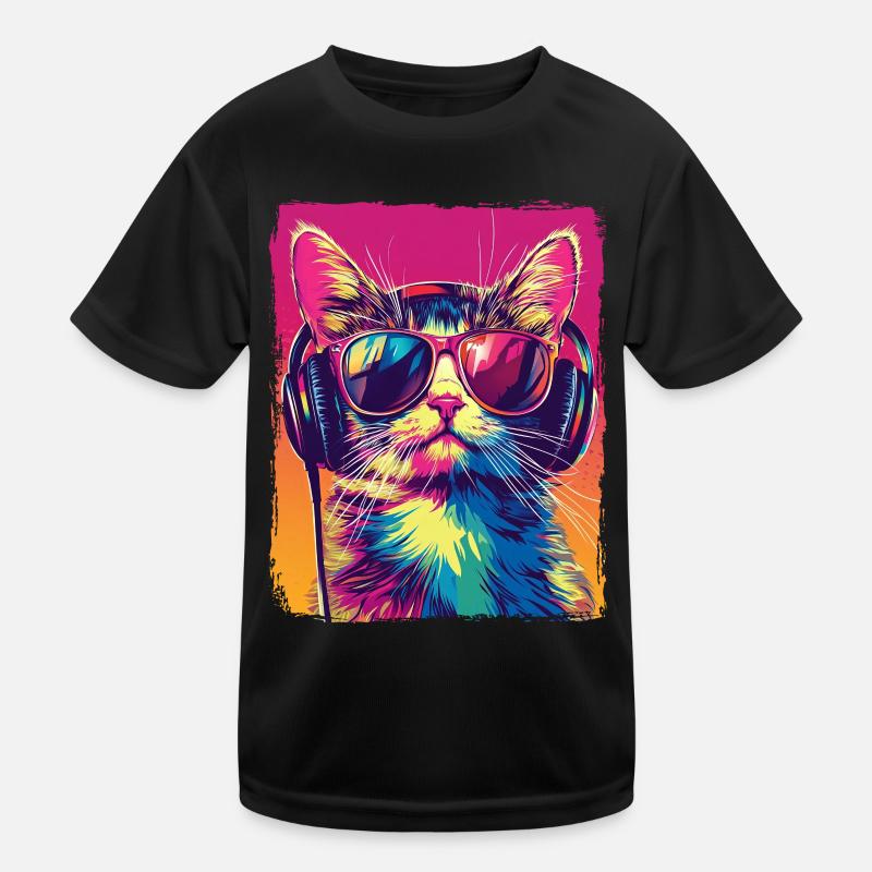 DJ Cool Cat With Headphones EDM Music Techno Kids Functional T-Shirt