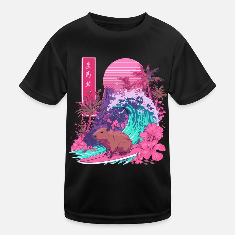 Capybara Carpincho Animal Japonais Surfing Wave T-shirt sport Enfant