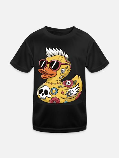 Duck Rubber Duck Punk Heavy Metal Animal Bird - Kids Functional T-Shirt - black - Front