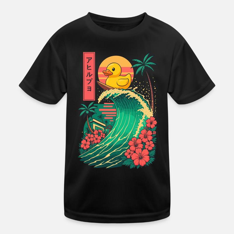 Canard en caoutchouc Animal Japonais Surf Fleur Coucher de soleil T-shirt sport Enfant
