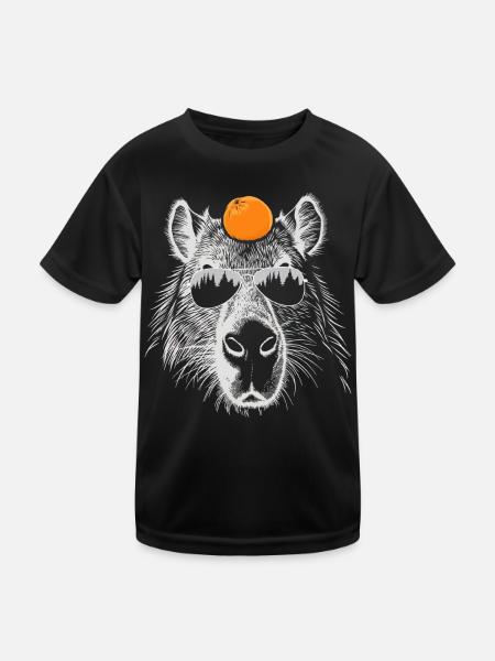 Cool Capybara rongeur illustration orange fruit - T-shirt sport Enfant - noir - Devant