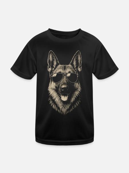 Deutscher Schäferhund Sonnenbrille Coole Illustration - Kinder Funktions-T-Shirt - Schwarz - Vorne