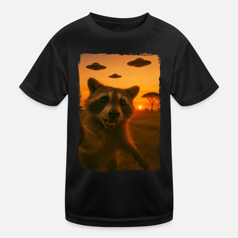 waschbär müll panda sonnenuntergang ufos savanne himmel Kinder Funktions-T-Shirt